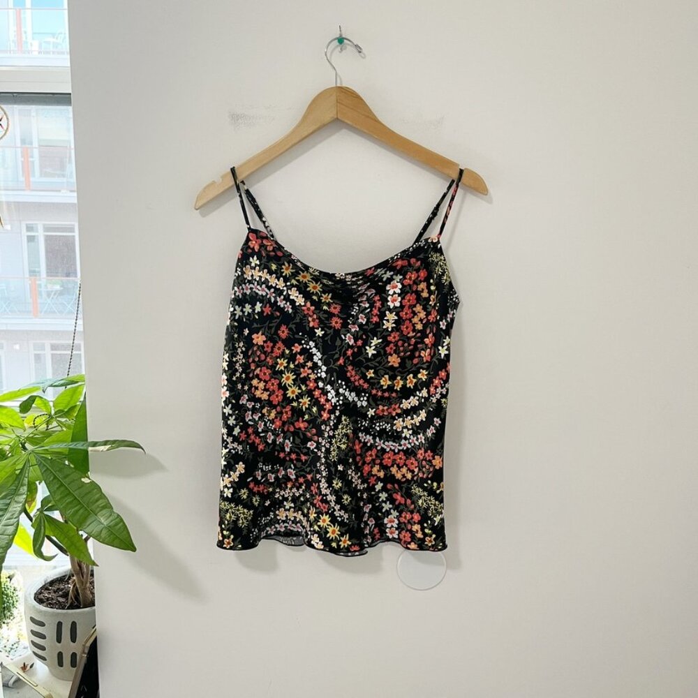ATM Black Floral Print Cowl Neck Tank Size XS